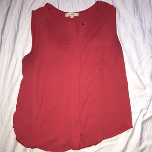 LOFT dark burnt orange mixed media top